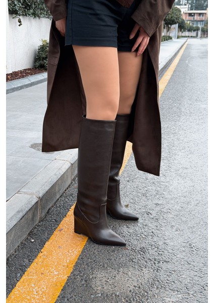 Ravita Kadın Dolgu Topuklu Çizme Acıkahve Mat Deri fırsatları