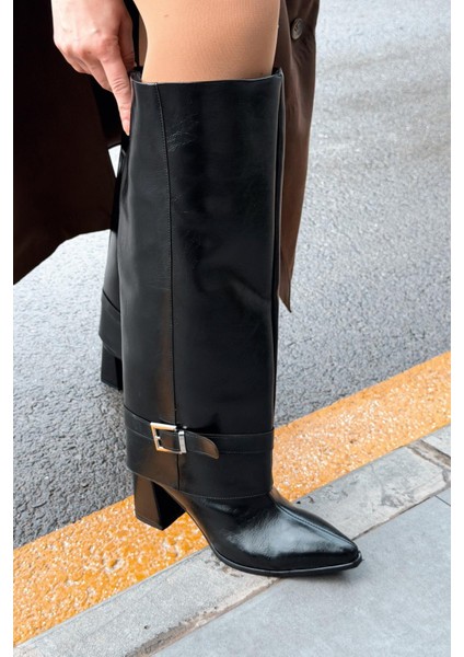 Lorimax Kadın Tak-Çıkar Bot-Çizme Siyah Parlak deri indirimleri