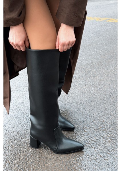 Solvren Kadın Topuklu Xl Çizme Siyah Mat Deri fiyatları