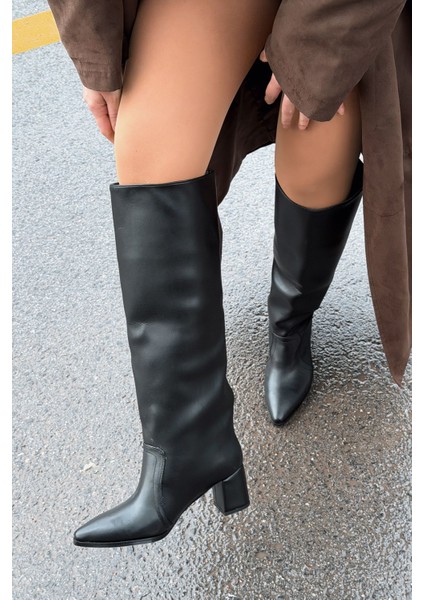 Solvren Kadın Topuklu Xl Çizme Siyah Mat Deri fırsatları