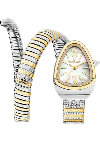 D1147.220 Kadın Kol Saati | 32 mm Çift Renk Spiral Kasa, Sedef Kadran, Taşlı Yılan Kordon