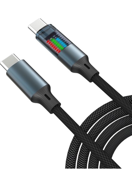 Samsung S25 Fe Uyumlu 45W Type-C To Type-C Hızlı Şarj ve Veri Kablosu |led Işıklı | 100 cm Sağlam Fiber Örgü Usb-C Kablo