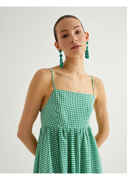 Pötikareli Askılı Midi Elbise Sırt Dekolteli Bağlama Detaylı Astarlı fiyatları