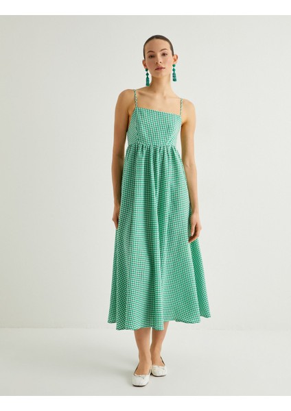 Pötikareli Askılı Midi Elbise Sırt Dekolteli Bağlama Detaylı Astarlı modelleri