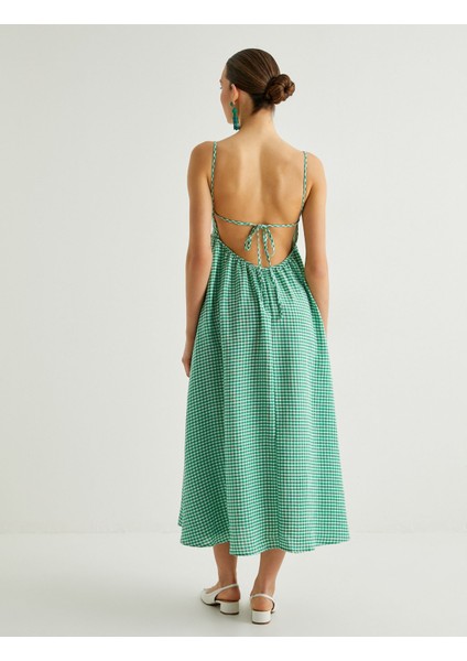 Pötikareli Askılı Midi Elbise Sırt Dekolteli Bağlama Detaylı Astarlı fırsatları