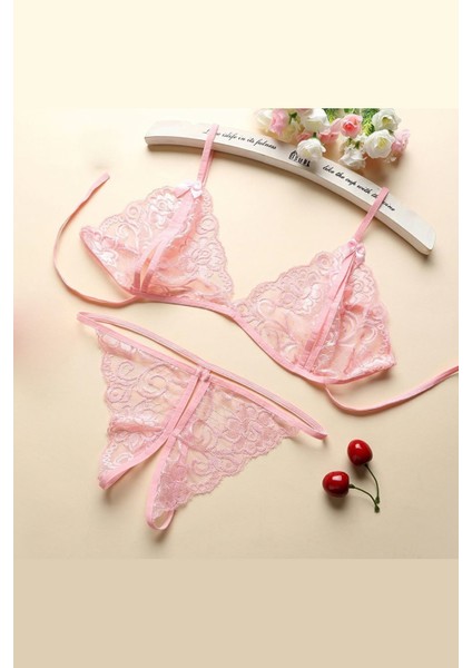 Kadın Pembe Dantelli Sütyen Külot Takımı