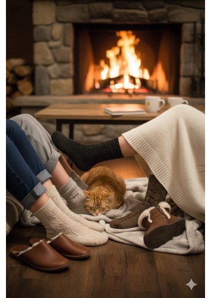 3’lü Kışlık Kalın Alpaka Yünlü Kabartma Detaylı Soket Çorap Set