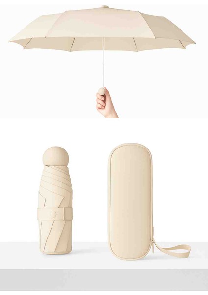 Şemsiye Mini Kapsül Unisex Su Geçirmez Şık Tasarım Kutu Kılıflı Krem