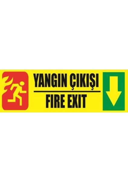 Fosforlu Fotolümen Levha Yangın Çıkışı Fire Exıt Yönlendirme Aşağı Ok 10X30 cm