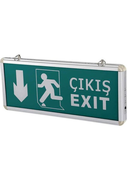 Acil Çıkış Exit Tabelası Asağı Çıkış Armatür Ledli 3 Saat Akülü