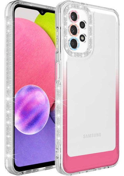 Galaxy A33 5g Kılıf Simli ve Renk Geçiş Tasarımlı Lens Korumalı Vlmt Park Kapak-Beyaz-Pembe