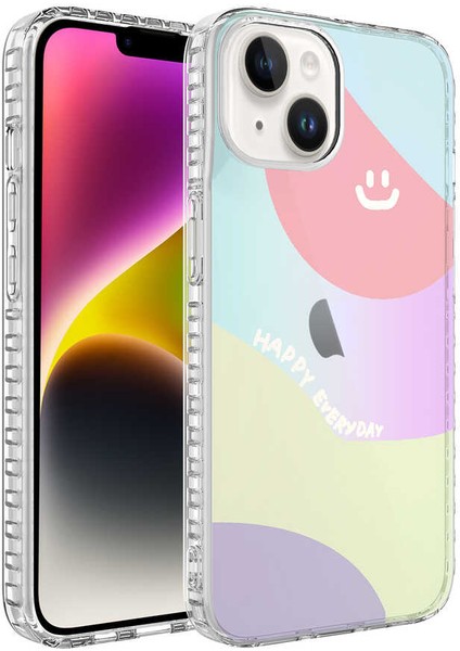 iPhone 14 Uyumlu Airbag Kenarlı Renkli Desenli Silikon Vlmt Elegans Kapak-No7