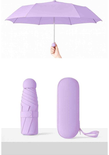 Şemsiye Mini Kapsül Unisex Su Geçirmez Şık Tasarım Kutu Kılıflı Mor