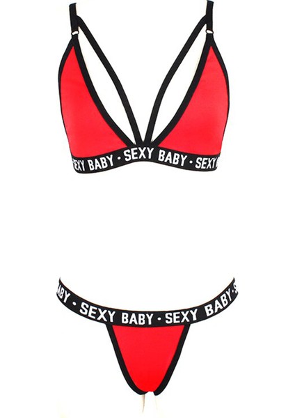 Kadın Kırmızı Yazı Detaylı Ipli Sütyen Takımı fiyatları