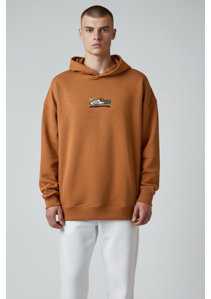 Unproductive Oversize Unisex Kapüşonlu Sweatshirt Şardonsuz