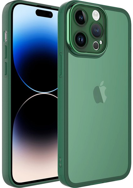 Apple iPhone 14 Pro Max Kılıf Kamera Korumalı Transparan Vlmt Post Kapak-Koyu Yeşil