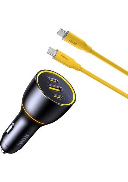 Araç Içi 3 Portlu 170W Şarj Cihazı, 140W 1m Pd 3.1 480MBPS Süper Hızlı Şarj/data Kablosu Seti