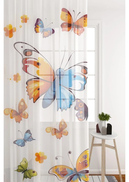 Tül Perde Renkli Kelebekler Çocuk Odası Tül Perde Seyrek Pile (1x2) modelleri