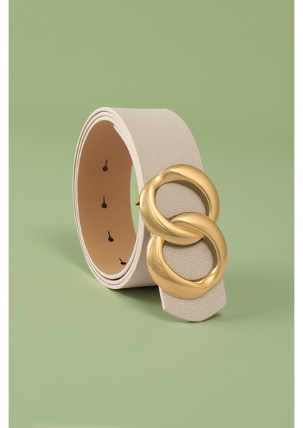 Sonsuz Gold Tokalı Ekru Kadın Kemer