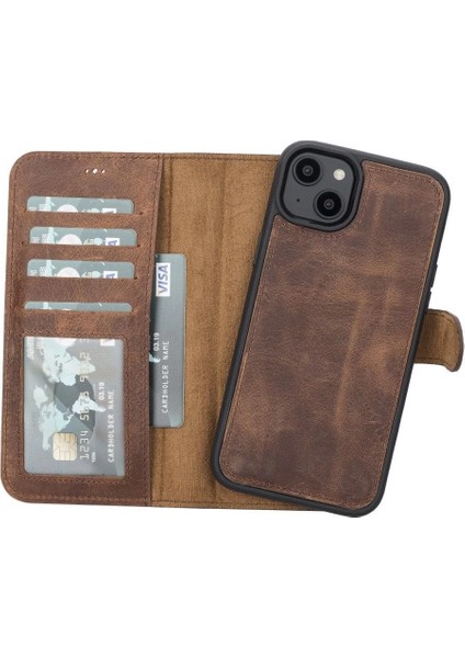 Apple iPhone 14 Plus Uyumlu Deri Cüzdanlı Kılıf Mwwn G2 Kahve indirimleri