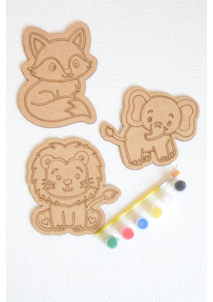 3'lü Hayvanlar Alemi Ahşap Boyama Seti - Çocuk Etkinlik Materyali - Okul Öncesi Zeka Geliştirici