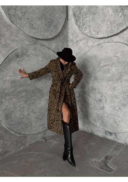 Salaş Midi Kaşe Kaban Leopar Kahverengi fiyatları
