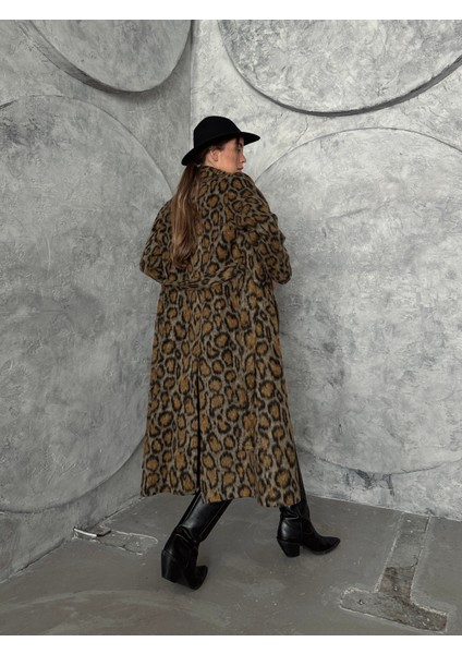 Salaş Midi Kaşe Kaban Leopar Kahverengi