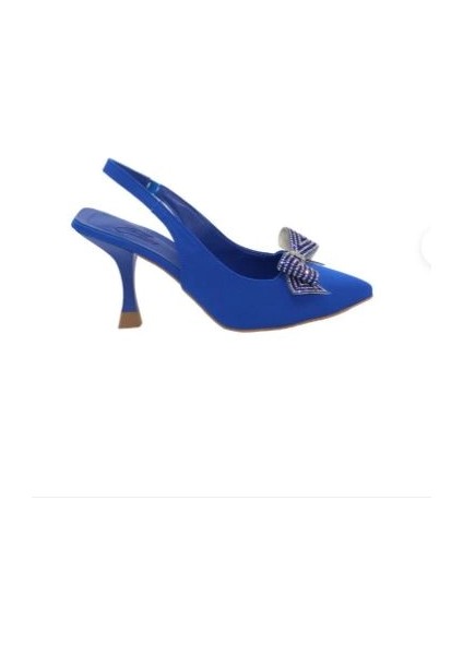K041 Mavi Fiyonklu 7 cm Klasik Topuk Kadın Ayakkabı