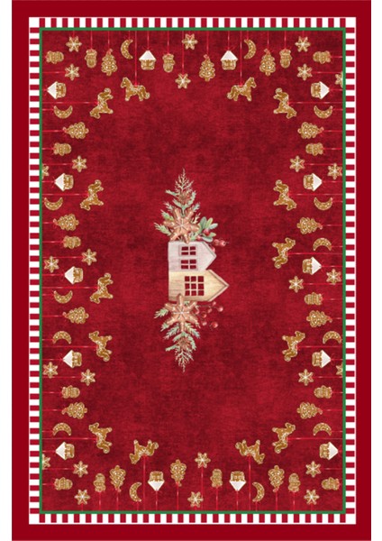 Yılbaşı Desenli Dijital Baskılı Yıkanabilir Kaymaz Taban Kırmızı Halı fiyatları