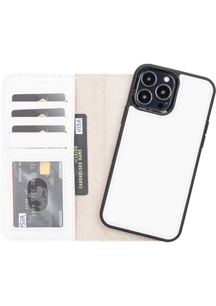 Apple iPhone 13 Pro Max Uyumlu Deri Cüzdanlı Kılıf F3 Beyaz indirimleri