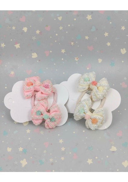 Parıltılı Kurdela ve Pastel Gül Detaylı Çıtçıtlı Saç Tokası Çift fiyatları