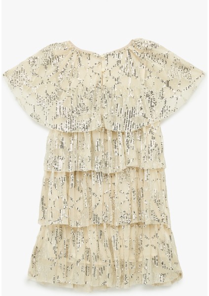 Kat Detaylı Kısa Kollu Bisiklet Yaka Pullu Payetli Yılbaşı Elbise fiyatları