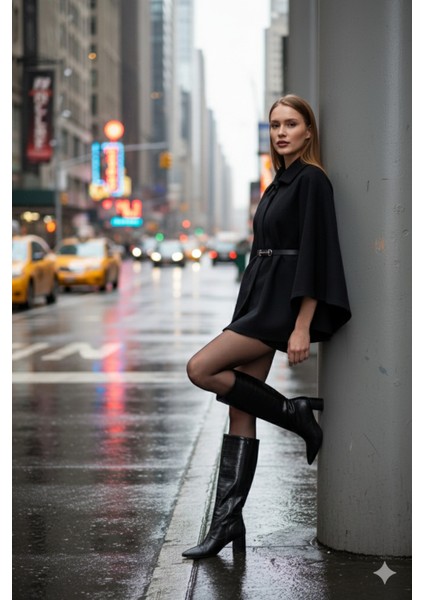 Prilika Siyah Zarif Kadın Kemerli Kaşe Panço – 2025 Kışlık Premium Yeni Sezon Modeli fırsatları