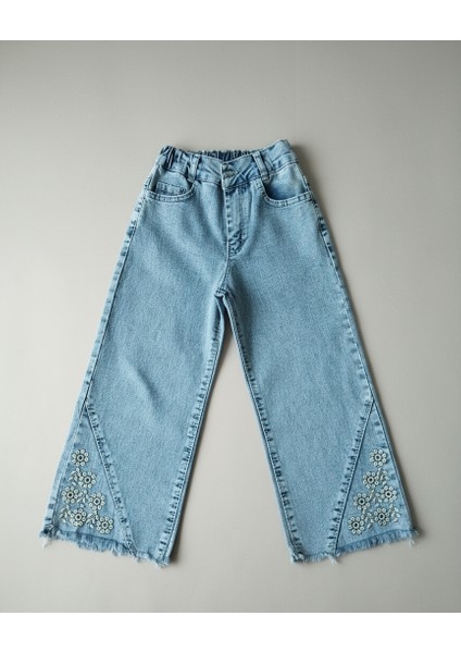 Kız Çocuk Dantel Detaylı Sweat Çiçek Nakışlı Kot Pantolon Takımı modelleri