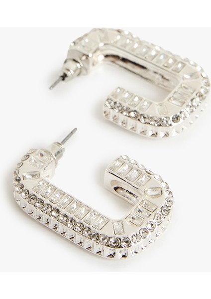 Taşlı Geometrik Halka Küpe