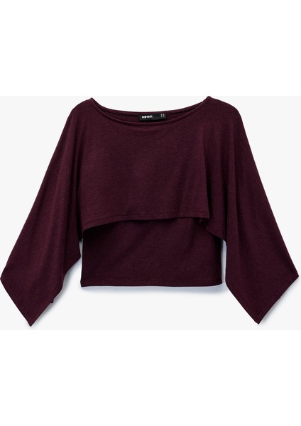 Slim Fit Yuvarlak Yaka Yarasa Kollu Panço Kazak