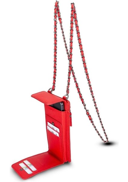 Avjin 6.9 Inch Uyumlu Deri Kılıf Cüzdan Askılı Erc2 Kırmızı