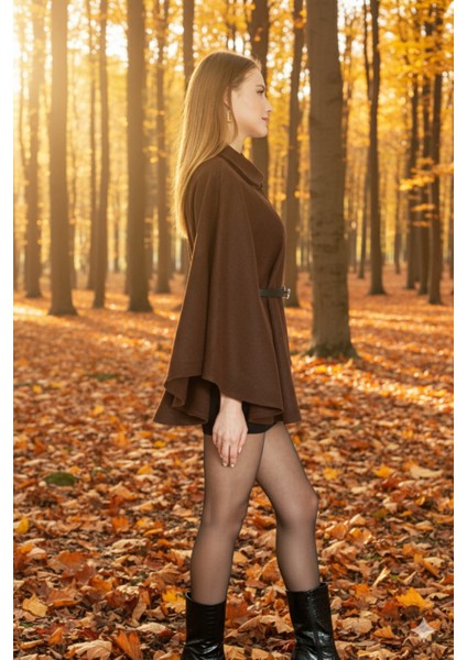 Kadın Kahverengi Kemerli Kaşe Panço – Milan’o 2025 Yeni Sezon Şıklığı indirimleri