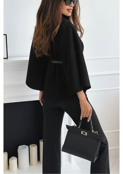 Prilika Siyah Kaşmir Panço – Kadın Kemerli Rahat Kalıp 2025 fırsatları