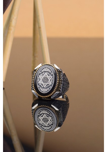 Mührü Süleyman Işlemeli 925 Ayar Desenli Erkek Yüzük