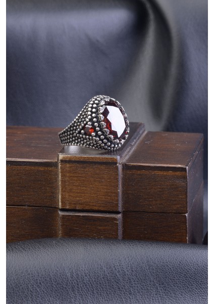 Kırmızı Zirkon Taşlı 925 Ayar Gümüş Zirkon Taş Süslemeli Erkek Yüzük modelleri