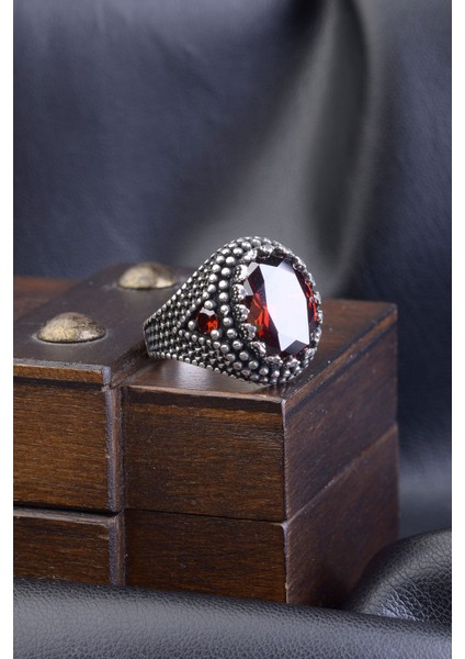 Kırmızı Zirkon Taşlı 925 Ayar Gümüş Zirkon Taş Süslemeli Erkek Yüzük fırsatları