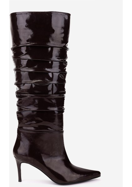 Kadın Hakiki Deri Kahverengi Topuklu Çizme 1074 560 Bn Czm SK25-26 Acı Kahve