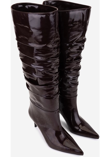 Kadın Hakiki Deri Kahverengi Topuklu Çizme 1074 560 Bn Czm SK25-26 Acı Kahve fiyatları