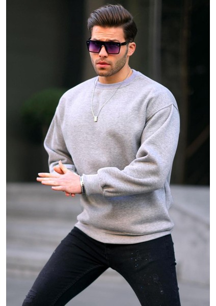 Grimelanj Bisiklet Yaka Oversize Şardonlu Basic Erkek Sweatshirt 6048 fiyatları