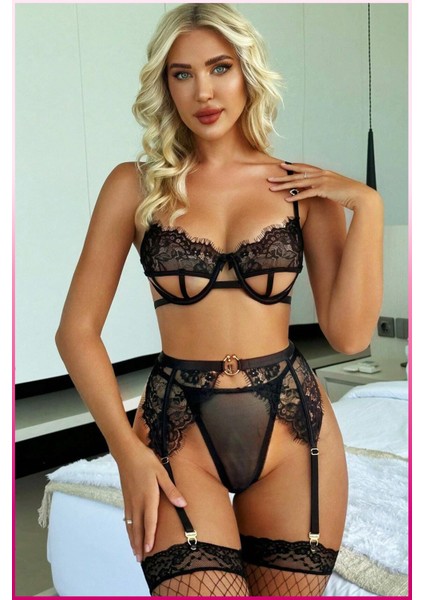 Zarif Dantel Detaylı Jartiyerli Iç Giyim Takımı 3’lü Set fiyatları