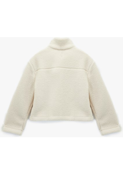 Cepli Uzun Kollu Fermuarlı Dik Yaka Crop Peluş Mont fiyatları