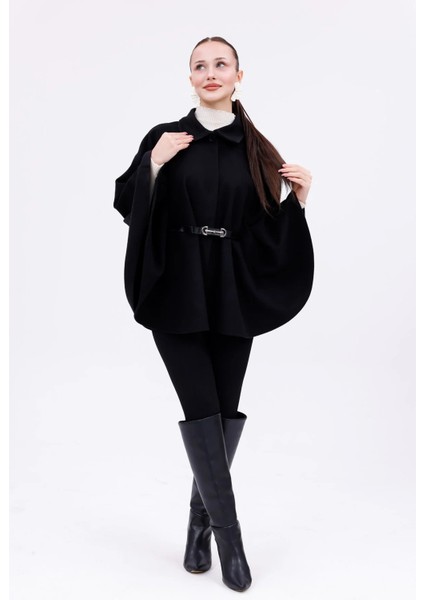 Prilika Siyah Kaşe Panço – Yeni Sezonun En Şık Kemerli Tasarımı