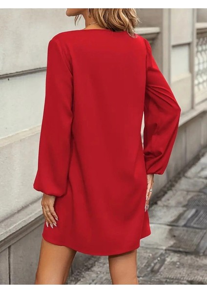 Kadın Uzun Kollu Yuvarlak Yaka Mini Ithal Krep Elbise fiyatları