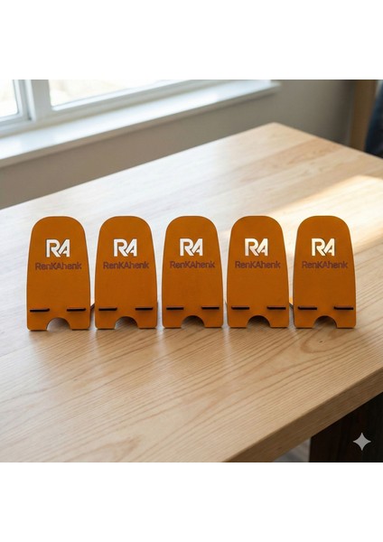 5 Adet | Kişiye ve Firmaya Özel Isim/logo Baskılı Telefon Tutucu Stand | Renkli Lazer Kesim Ahşap